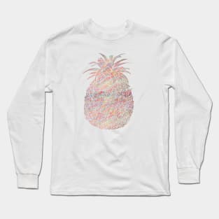 Brush Stroke Pink, Yellow and Blues Filled Pineapple Design Long Sleeve T-Shirt